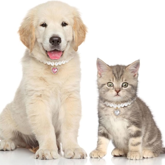 2pcs Cat Pearl Necklaces, Cute Heart Shaped Pendant Cat Dog Collar Adjustable L - Picture 1 of 10
